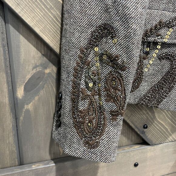 Talbots Taupe Paisley Blazer Embellished Wool Blend Single‎ Breasted Button 8 - Picture 2 of 13